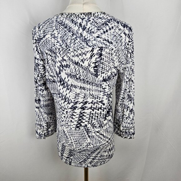 Karl Lagerfeld Paris Knit Blouse Small Black & White Abstract Long Sleeve Top - Picture 4 of 7